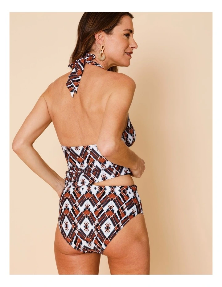 Seashore Katie Ruched Cross Front Bikini Bottom in Blue Diamond Print image 4