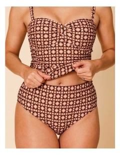 Kirsty Full Bikini Bottom in Dusty Red Tile Print