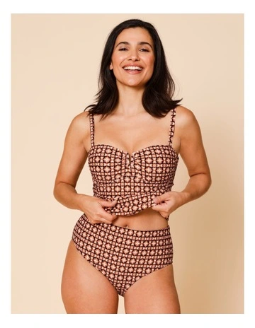 Kirsty Full Bikini Bottom in Dusty Red Tile Print