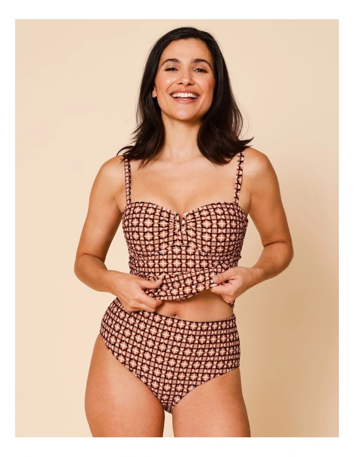 Kirsty Full Bikini Bottom in Dusty Red Tile Print image 2