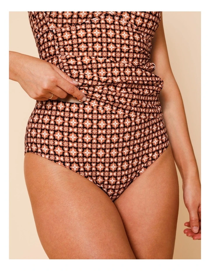 Kirsty Full Bikini Bottom in Dusty Red Tile Print image 4