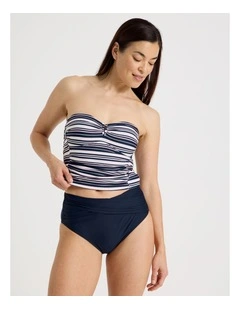 Katie Ruched Cross Front Bikini Bottom in Midnight