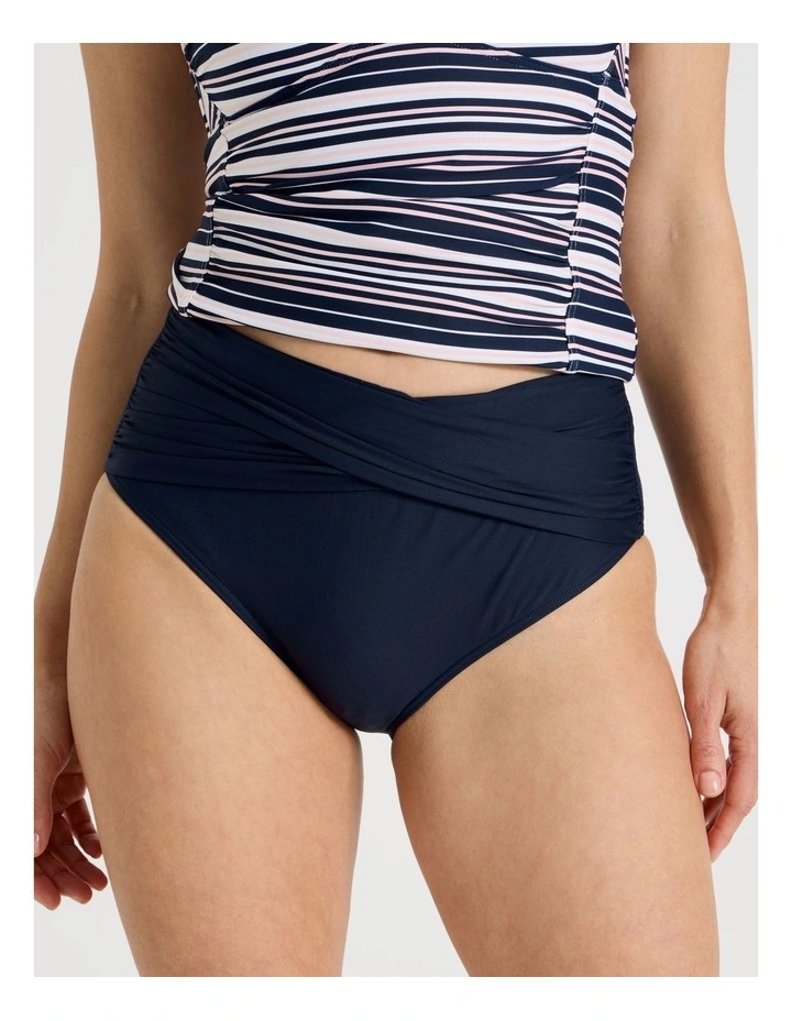 Katie Ruched Cross Front Bikini Bottom in Midnight image 2