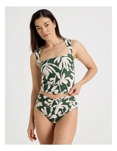 Katie Ruched Cross Front Bottom in Olive Floral Print