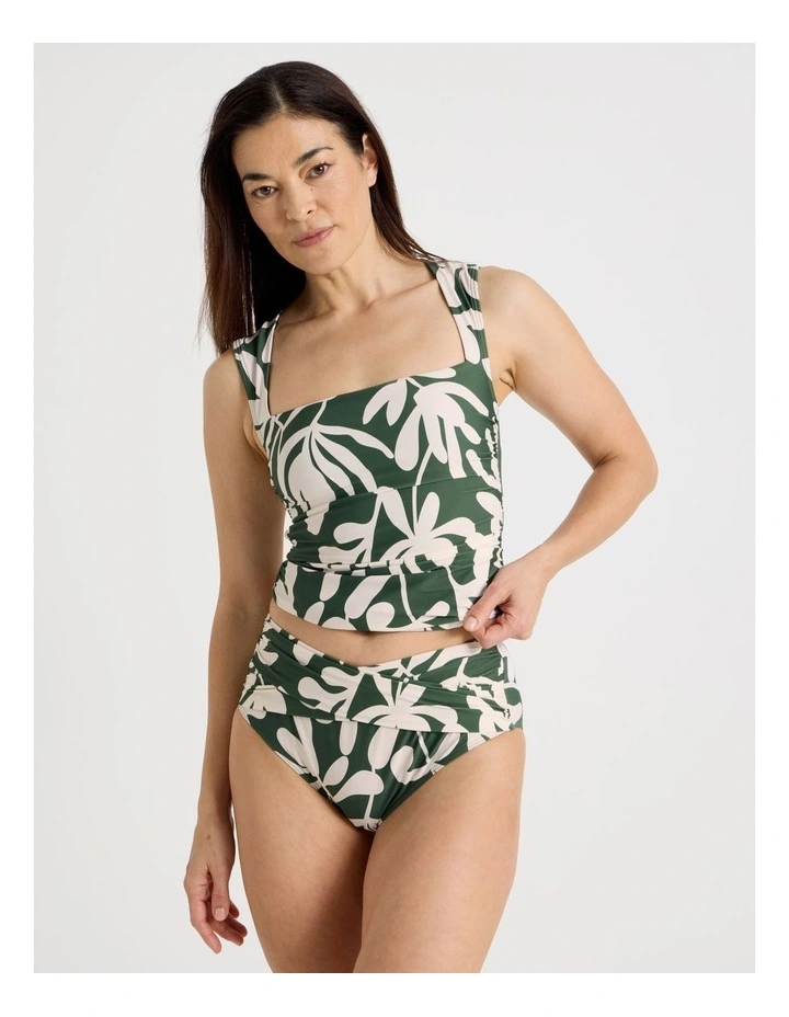 Katie Ruched Cross Front Bottom in Olive Floral Print image 1
