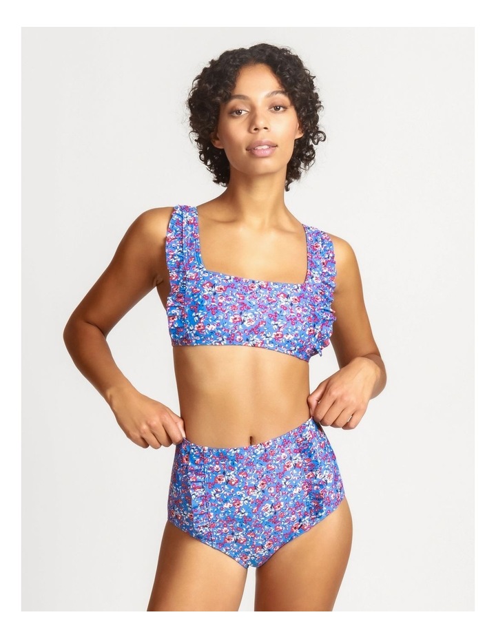 Frill Ditsy Floral Print Bikini Brief Blue