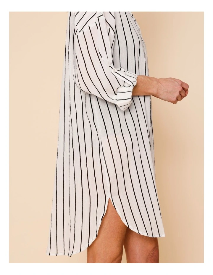 Mabel Overswim Shirt Dress in Black Pin Stripe Print image 2