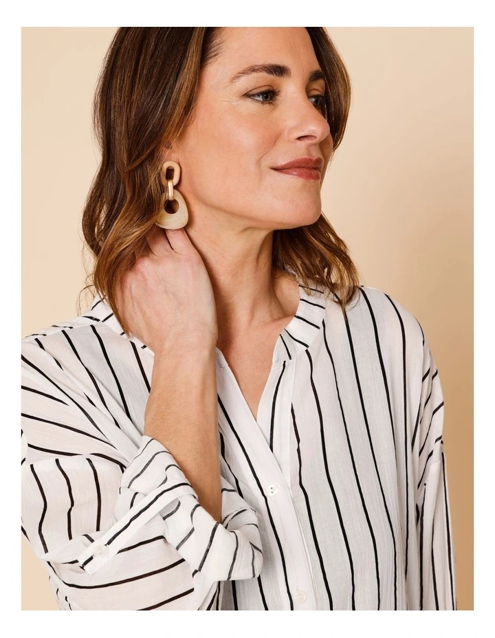 Mabel Overswim Shirt Dress in Black Pin Stripe Print image 3