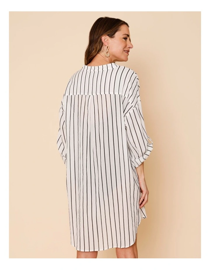 Mabel Overswim Shirt Dress in Black Pin Stripe Print image 5