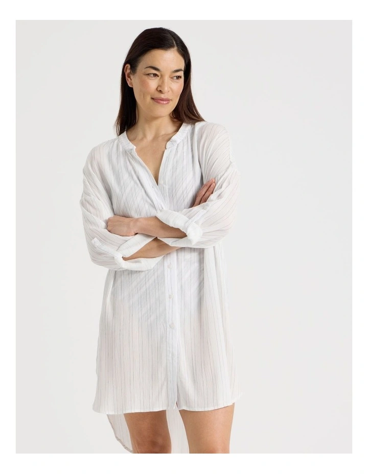 Mabel Overswim Shirt Dress in Midnight Stripe Print image 5