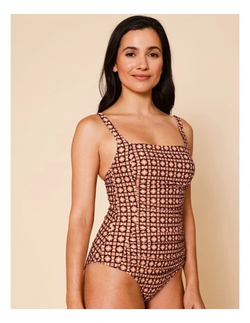 Dusk Belle Swimsuit in Dusty Red Tile Print