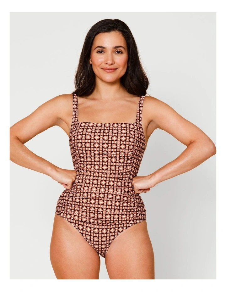 Dusk Belle Swimsuit in Dusty Red Tile Print image 3