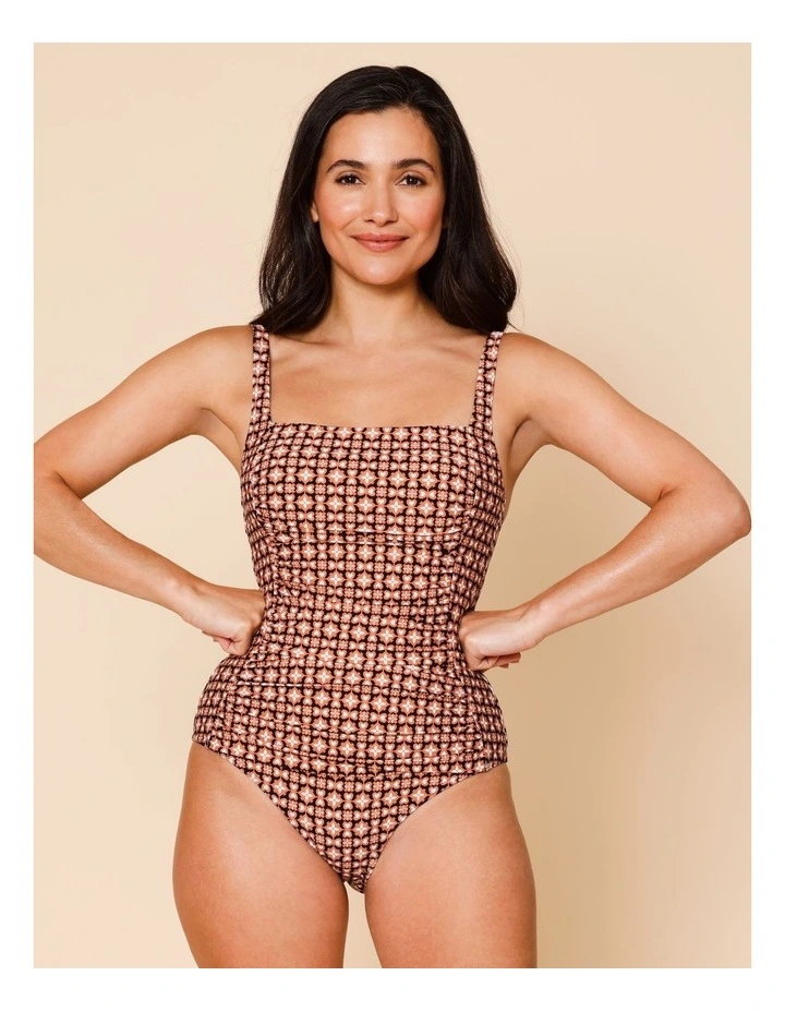 Dusk Belle Swimsuit in Dusty Red Tile Print image 3
