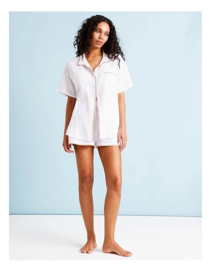 Sadie Crochet Overswim Shirt in Ivory/Beige image 1