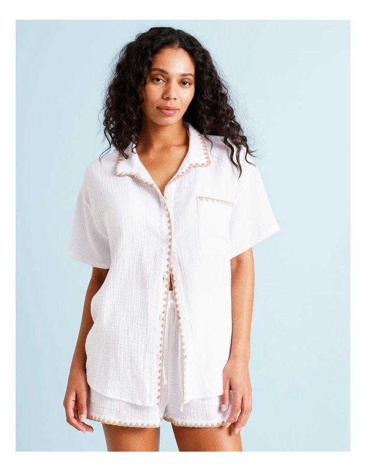 Sadie Crochet Overswim Shirt in Ivory/Beige image 2