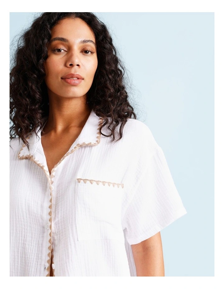 Sadie Crochet Overswim Shirt in Ivory/Beige image 3