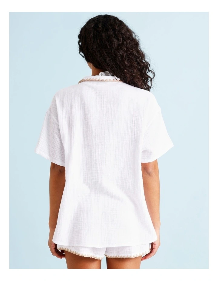 Sadie Crochet Overswim Shirt in Ivory/Beige image 4