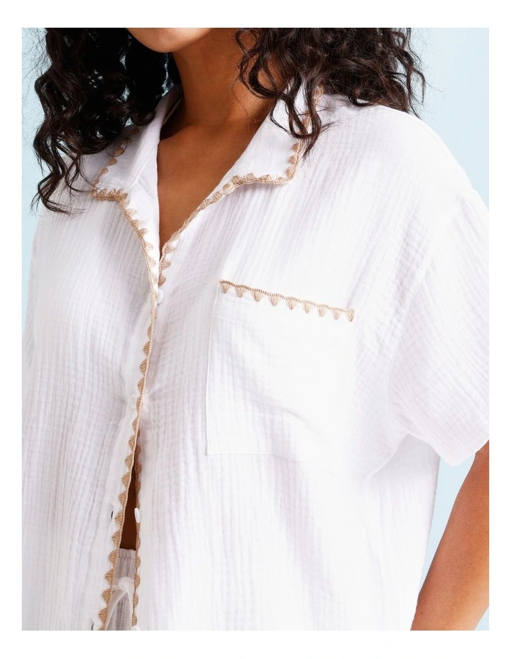 Sadie Crochet Overswim Shirt in Ivory/Beige image 5