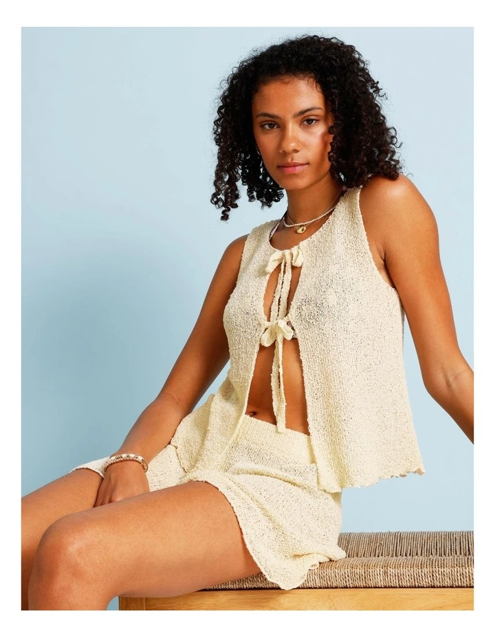 Tessa Crochet Tie Front Top in Ecru image 1