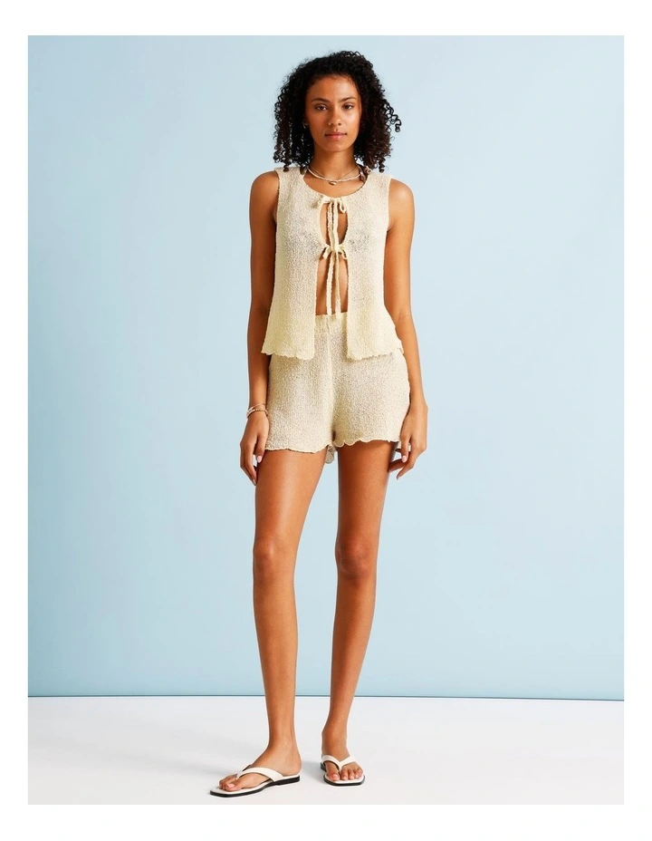 Tessa Crochet Tie Front Top in Ecru image 2