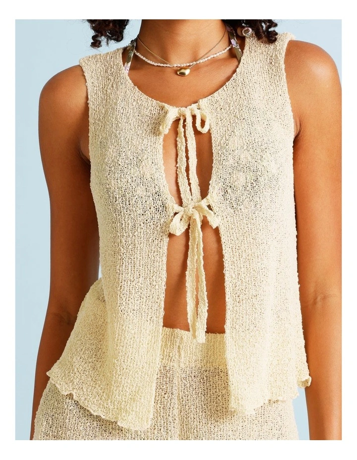 Tessa Crochet Tie Front Top in Ecru image 3