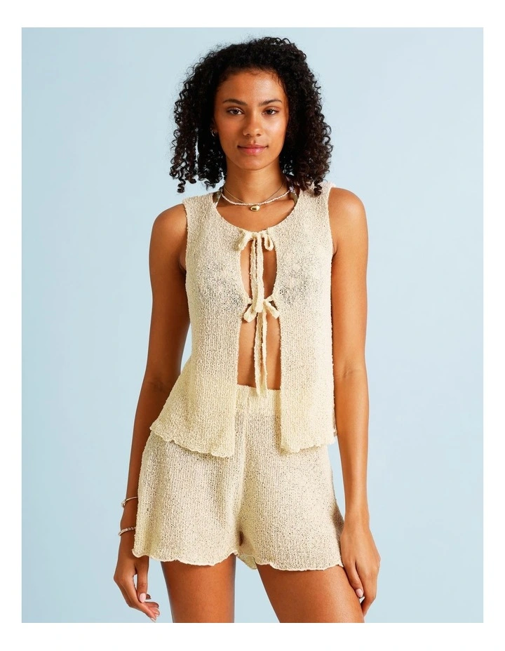 Tessa Crochet Tie Front Top in Ecru image 4