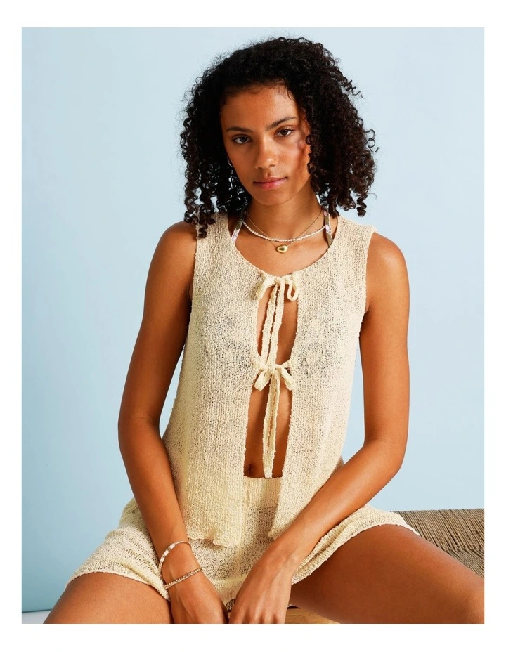 Tessa Crochet Tie Front Top in Ecru image 6