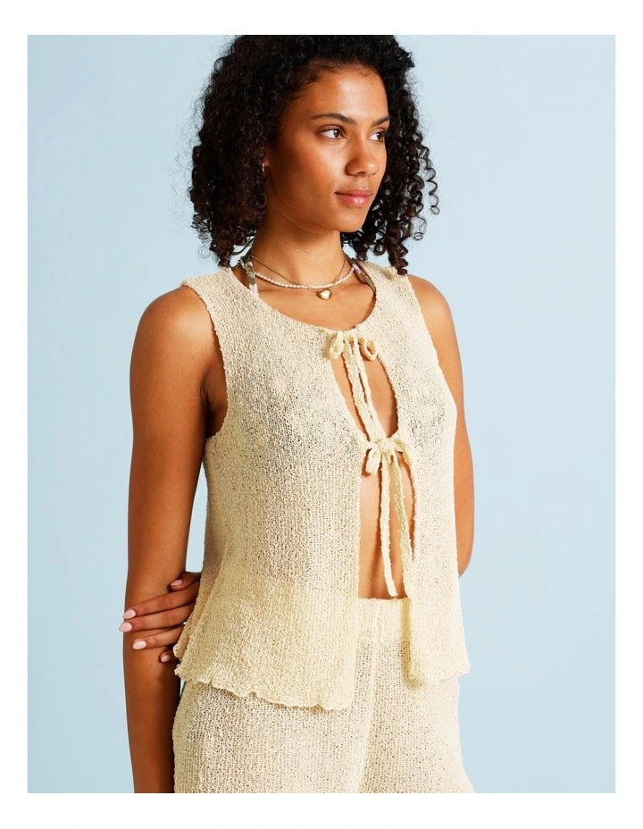 Tessa Crochet Tie Front Top in Ecru image 7