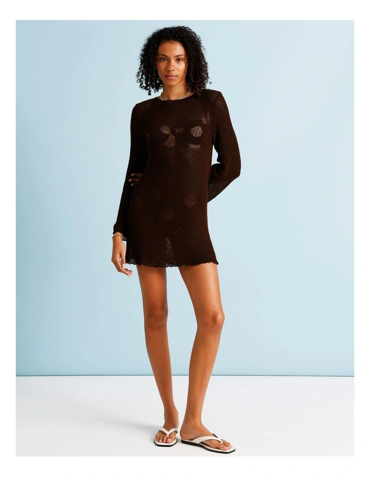 Cocoa Butter Crochet Overswim Dress in Coffee Bean image 2