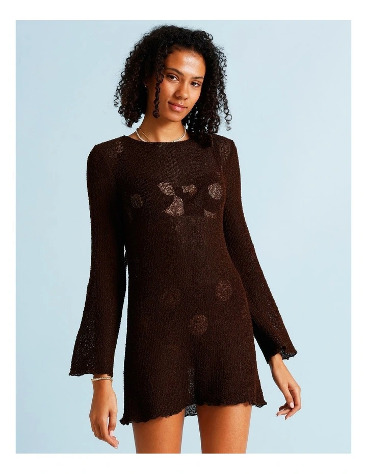 Cocoa Butter Crochet Overswim Dress in Coffee Bean image 3