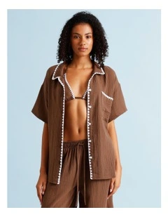 Sadie Crochet Overswim Shirt in Choc Vanilla