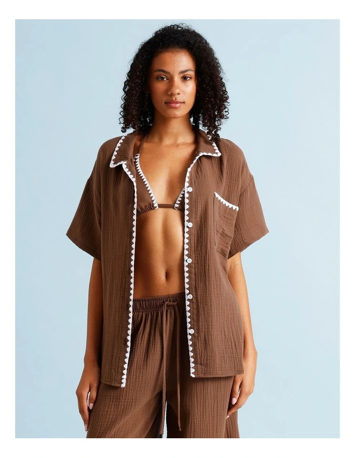 Sadie Crochet Overswim Shirt in Choc Vanilla image 1