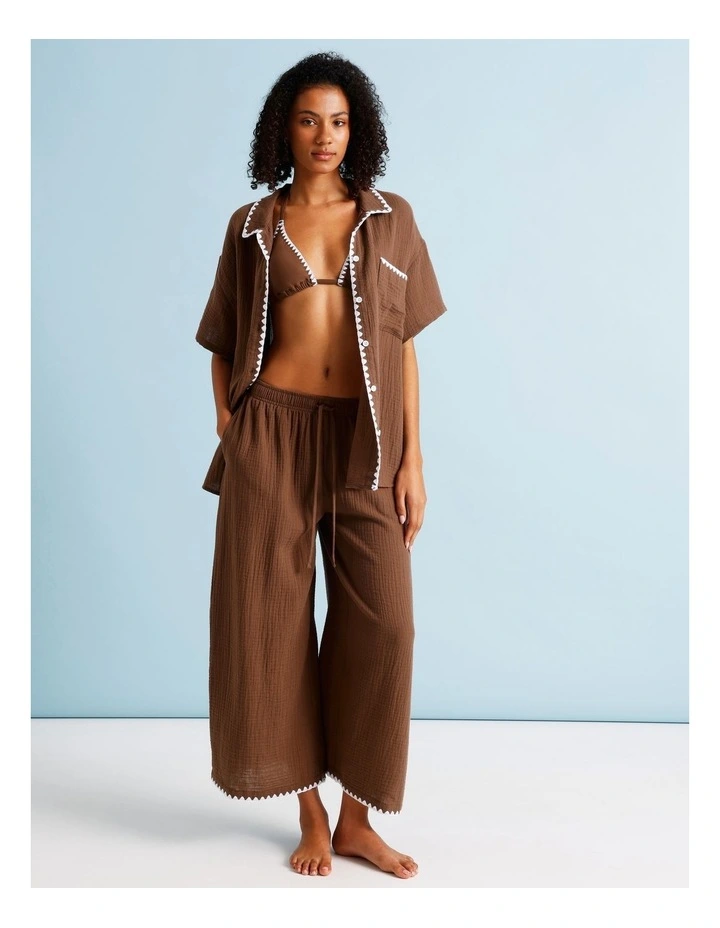Sadie Crochet Overswim Shirt in Choc Vanilla image 2