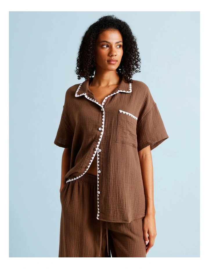 Sadie Crochet Overswim Shirt in Choc Vanilla image 3