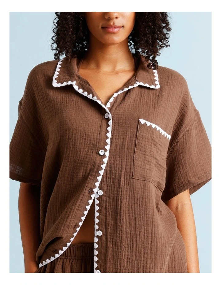 Sadie Crochet Overswim Shirt in Choc Vanilla image 4