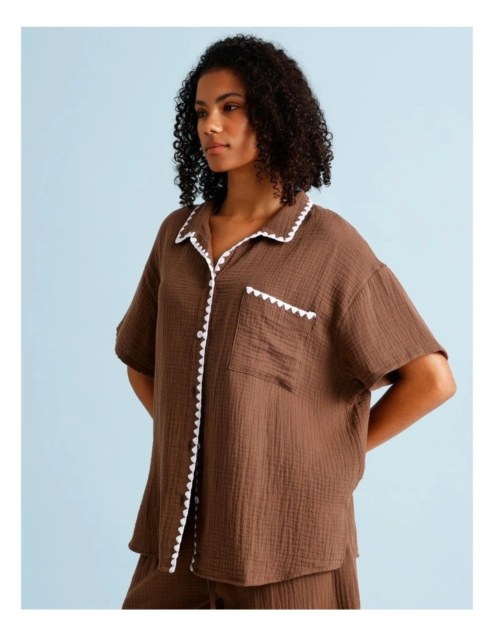 Sadie Crochet Overswim Shirt in Choc Vanilla image 5