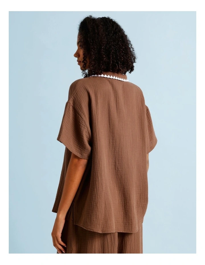 Sadie Crochet Overswim Shirt in Choc Vanilla image 6