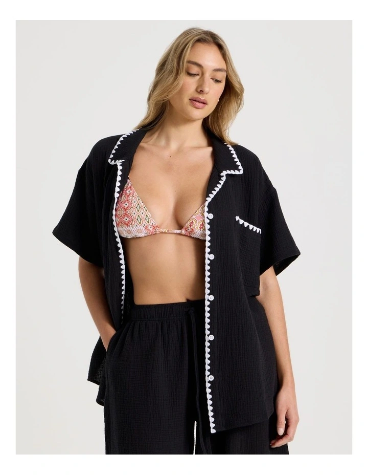 Sadie Crochet Shirt in Black/White image 1