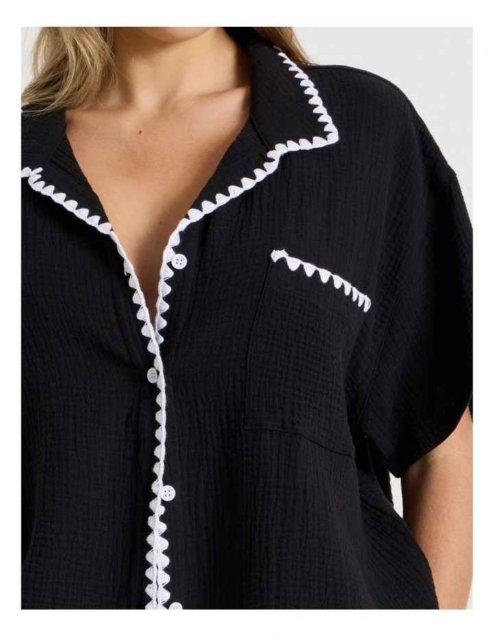 Sadie Crochet Shirt in Black/White image 4