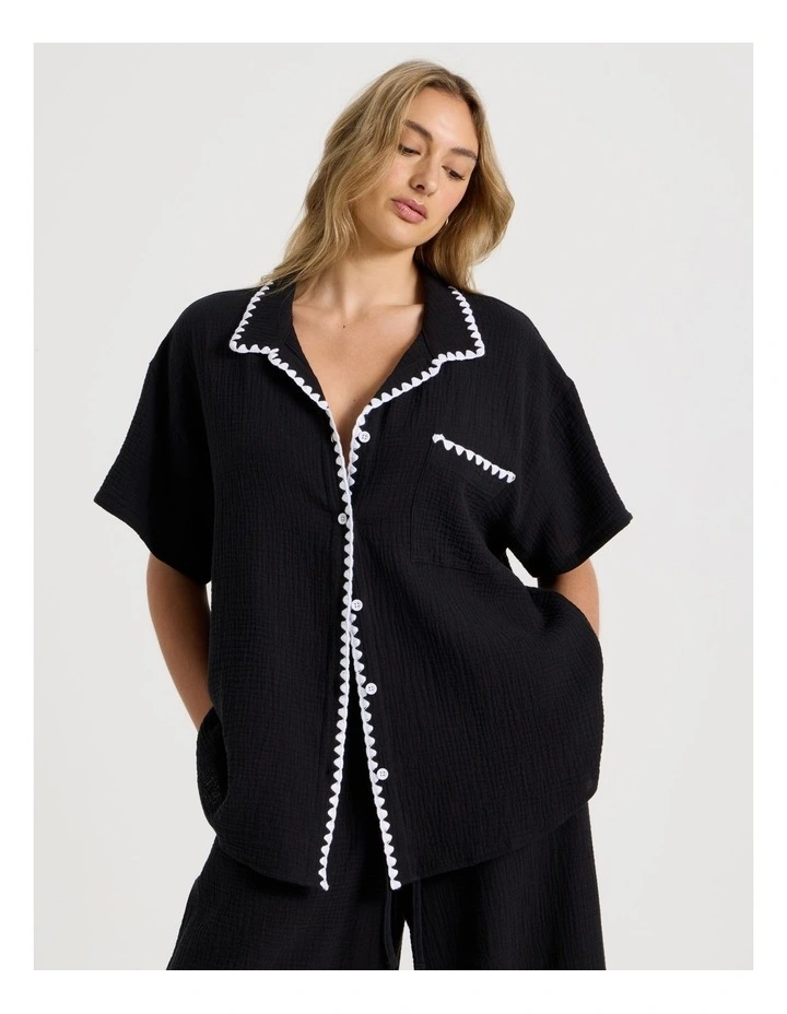 Sadie Crochet Shirt in Black/White image 5