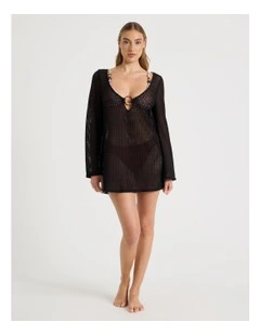 Allira Crochet Mini Dress in Black