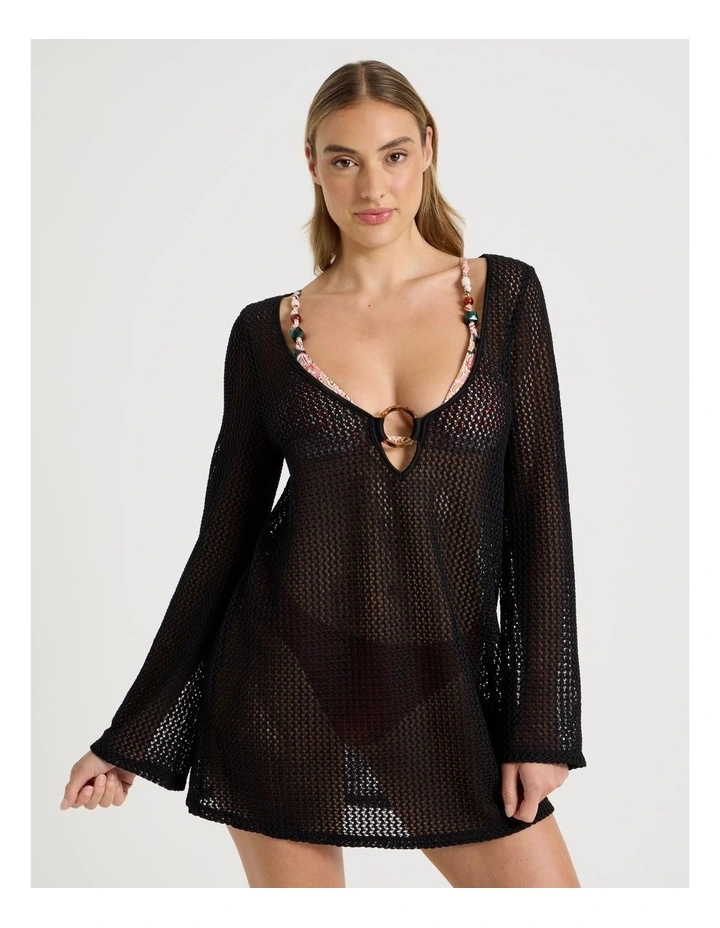 Allira Crochet Mini Dress in Black image 2