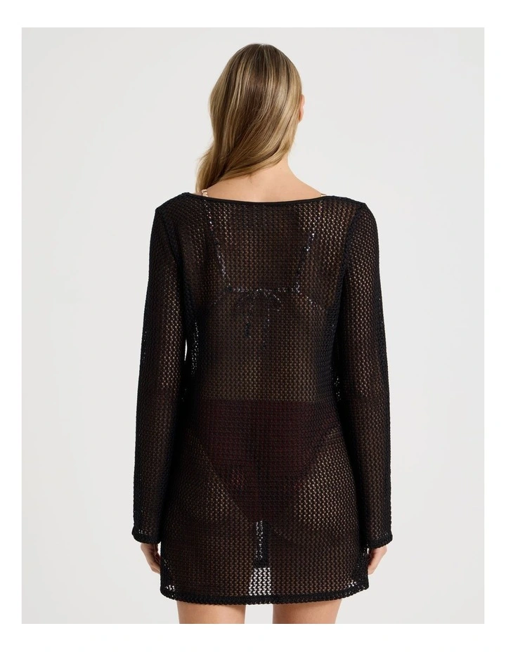 Allira Crochet Mini Dress in Black image 4