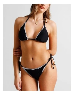 Karina Crochet Tie Up Bikini Bottom in Black/Ecru