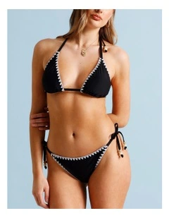Karina Crochet Tie Up Bikini Bottom in Black/Ecru