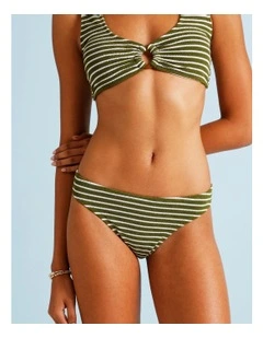 Olive Garden Hannah Crinkle Bikini Bottom in Olive Stripe Y/D Print
