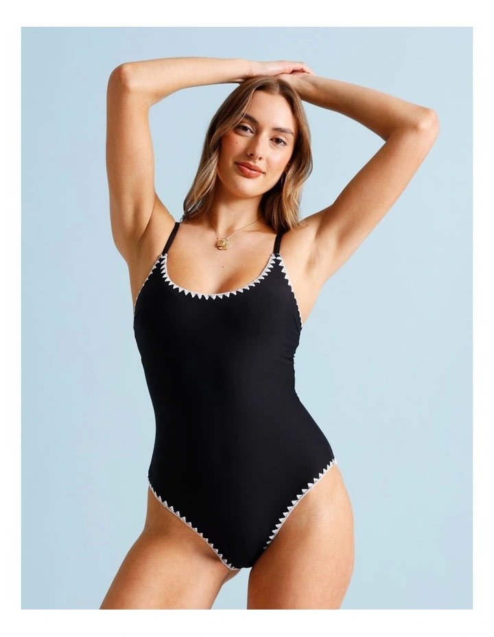 Bonnie Crochet Swimsuit in Black/Ecru image 2