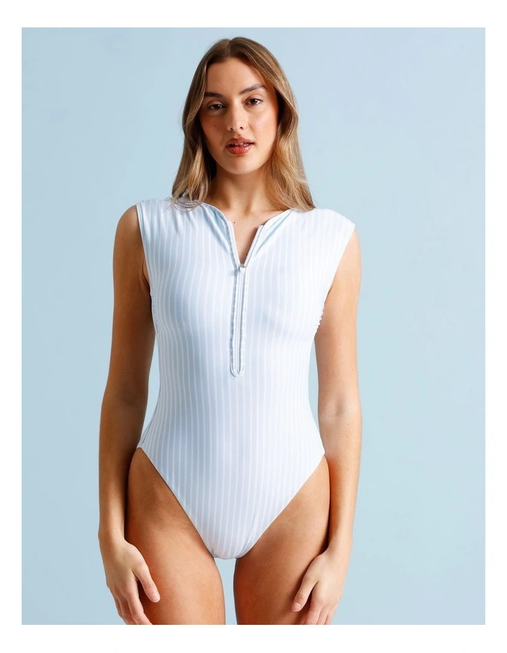 Zoe Swimsuit in Sky Blue Stripe Print image 2