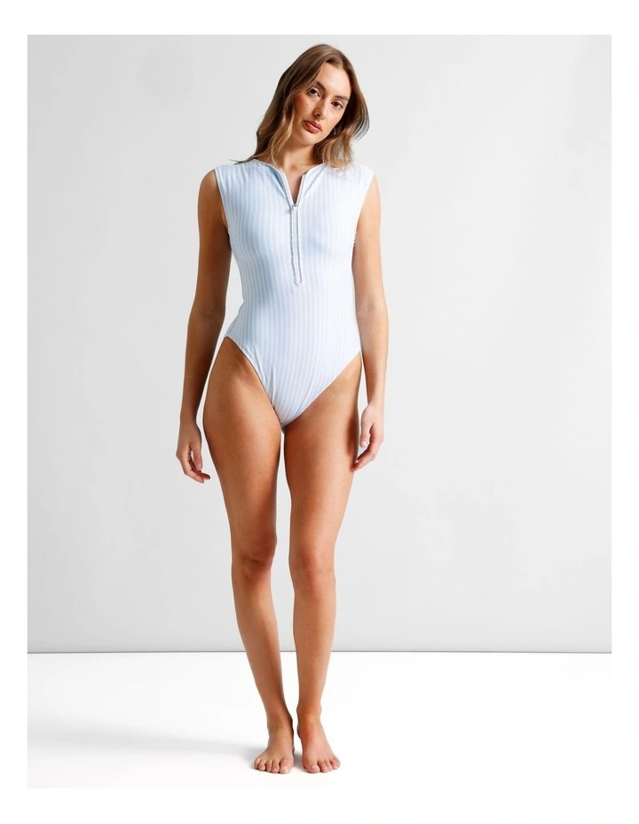 Zoe Swimsuit in Sky Blue Stripe Print image 3
