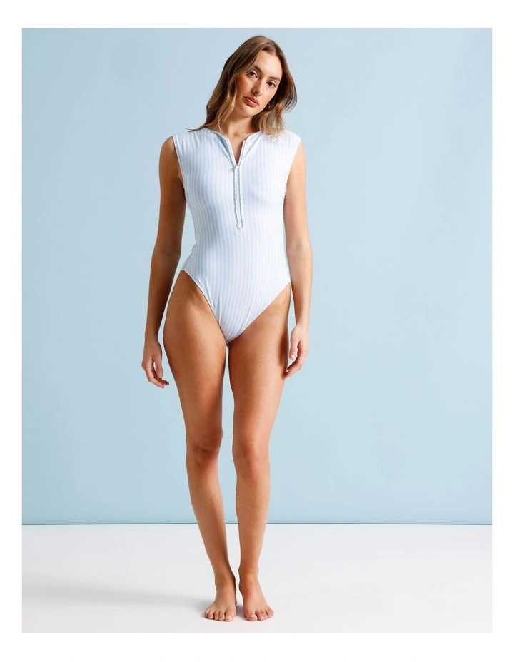 Zoe Swimsuit in Sky Blue Stripe Print image 3